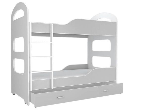 Szare łóżko piętrowe w minimalistycznym stylu – dwupoziomowe łóżko