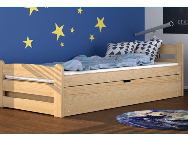 Niskie łóżko z szufladą w kolorze naturalnym