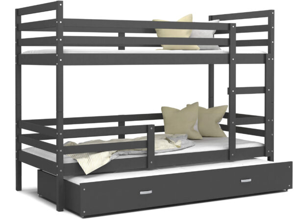Łóżko piętrowe czarne z żółtymi poduszkami