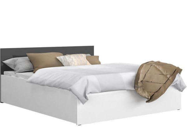 Eleganckie łóżko z szarym zagłówkiem