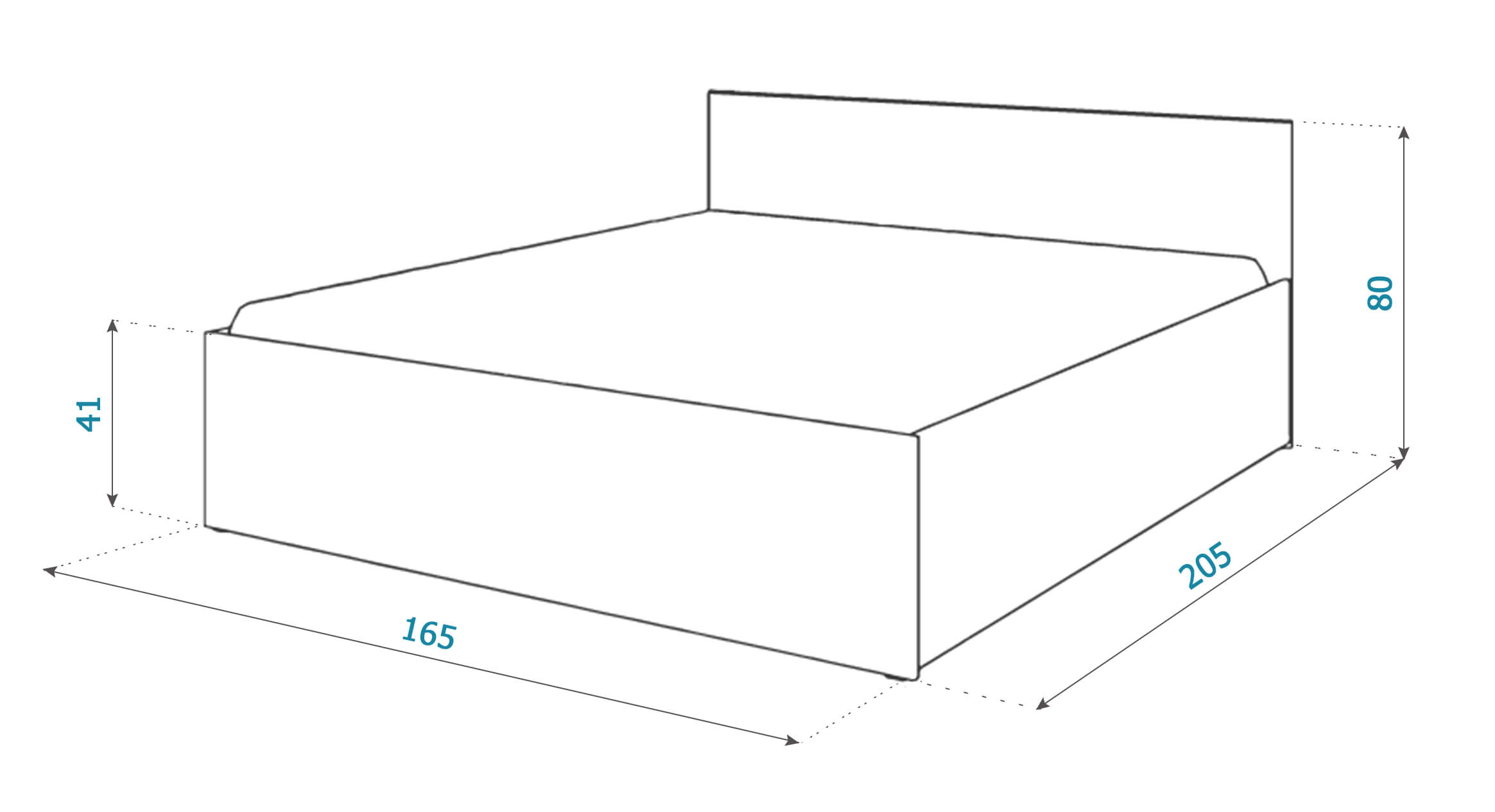 Minimalistyczne łóżko z prostą ramą i rysunkiem technicznym