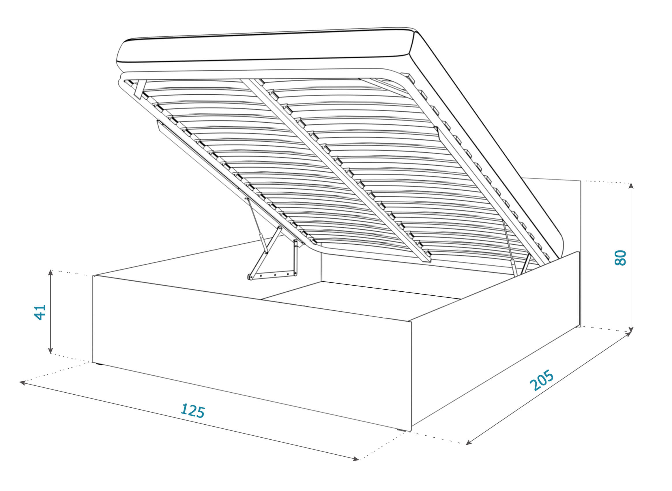 Białe łóżko z pojemnikiem i podnoszonym stelażem w nowoczesnym stylu