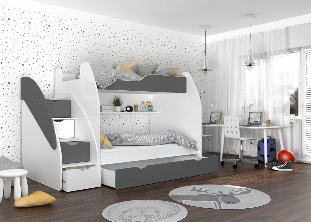 Łóżka ze Schodkami i Szufladą Piętrowe BAMBI