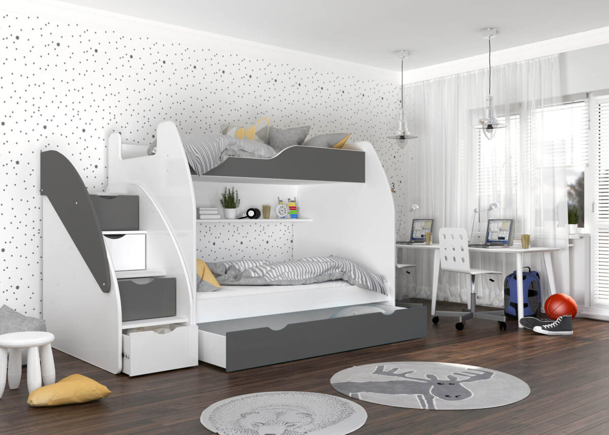 Łóżka ze Schodkami i Szufladą Piętrowe BAMBI