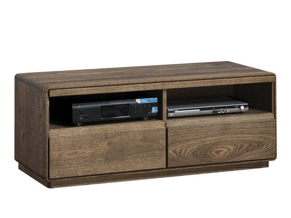 Szafka RTV z dwiema wnękami i szufladami – styl industrialny, ciemny odcień