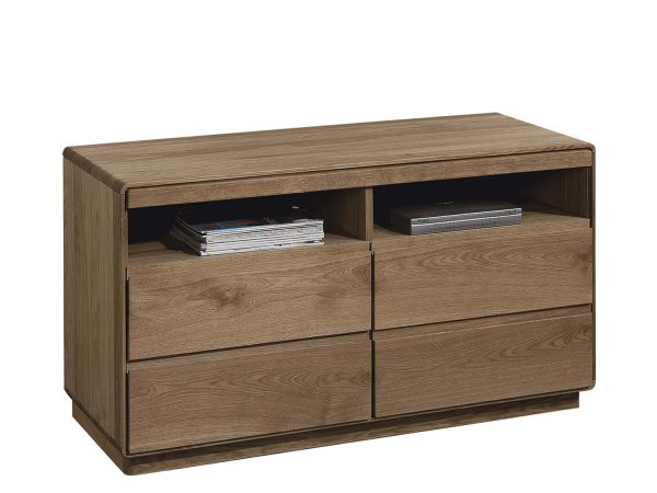 Komoda RTV z szerokimi szufladami – wykończenie ciemny dąb, nowoczesna forma
