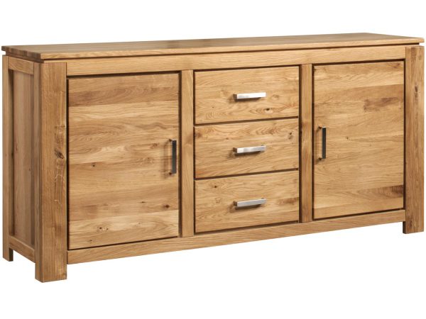 Niska komoda z szufladami i dębowymi uchwytami