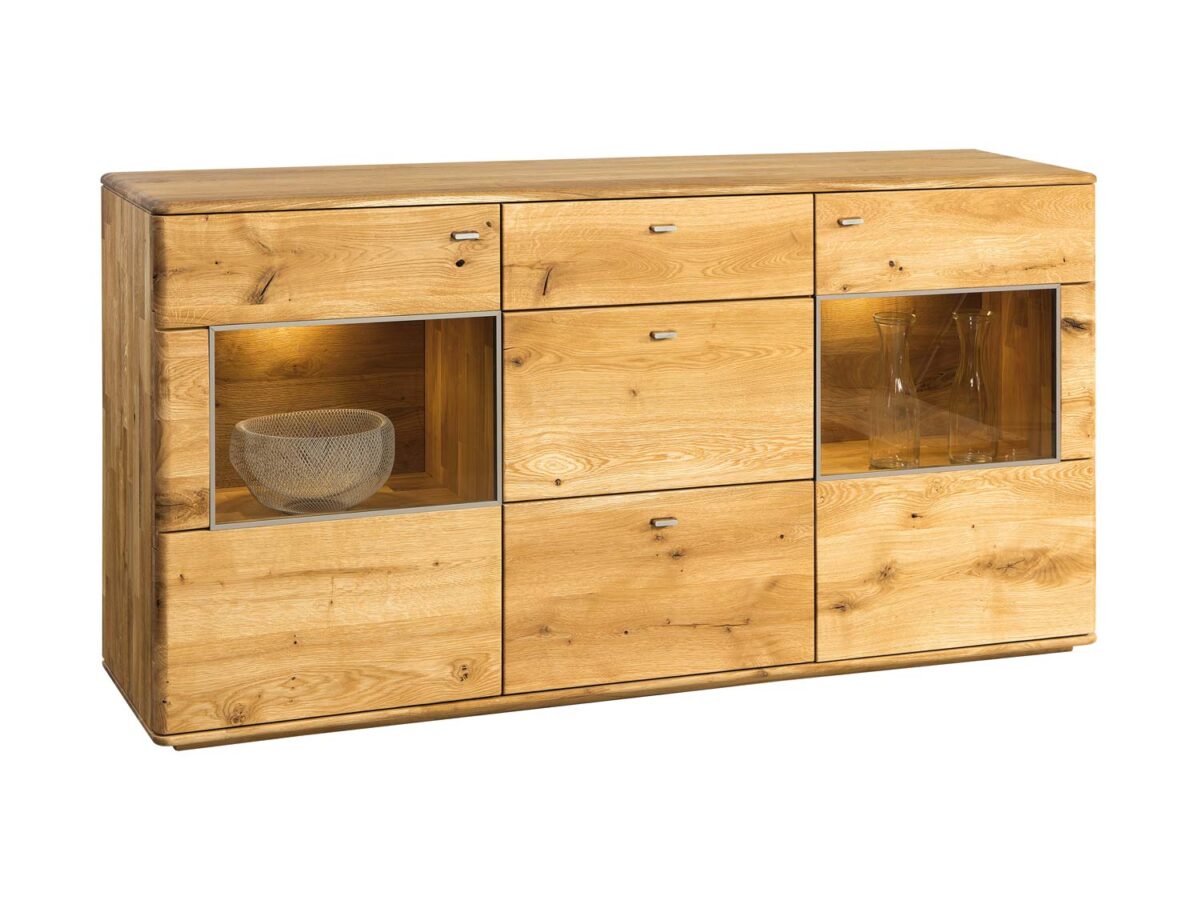 Wysoka Szafka RTV Drewniana z Półkami Praga