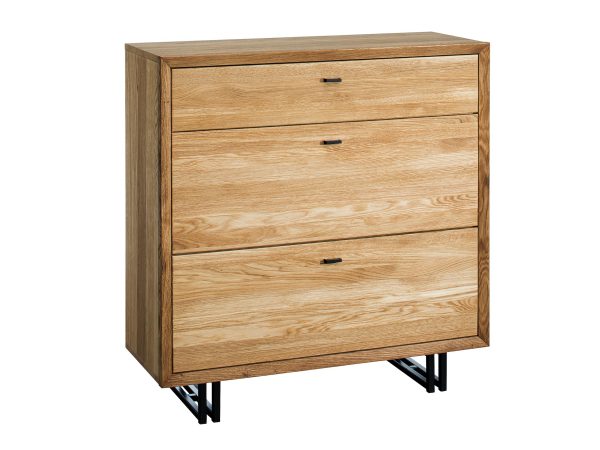 Komoda dębowa z trzema szufladami na metalowych nogach