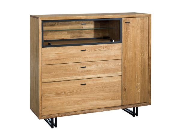 Komoda z otwartą półką i trzema szufladami, styl naturalny