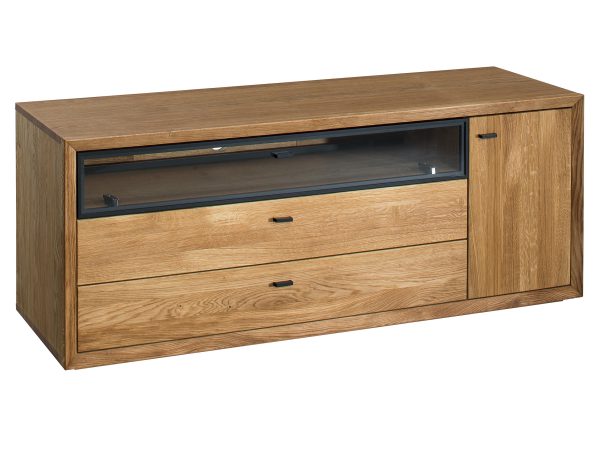 Szafka RTV z przesuwnym frontem i czarnym uchwytem