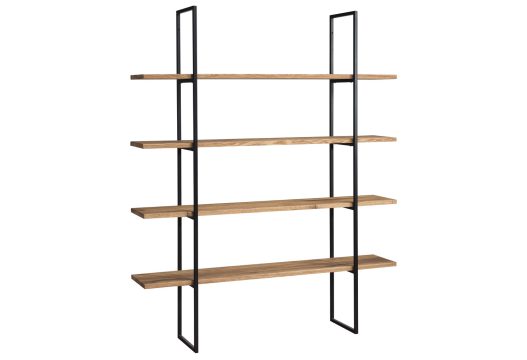 Regał otwarty z metalową ramą i drewnianymi półkami, styl loftowy