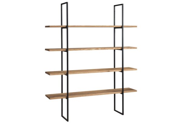 Regał otwarty z metalową ramą i drewnianymi półkami, styl loftowy