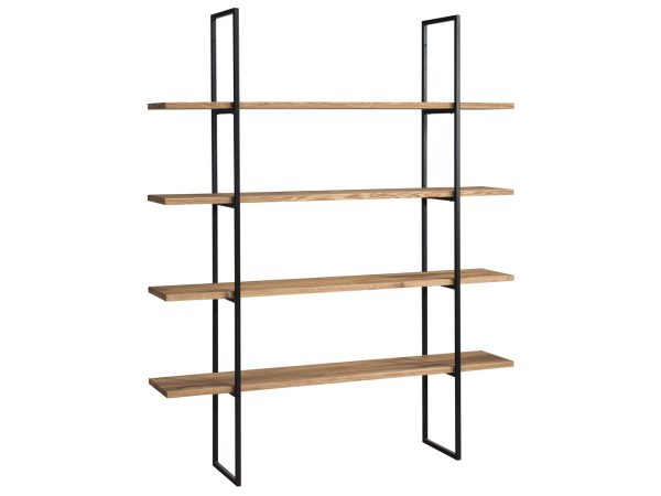 Regał otwarty z metalową ramą i drewnianymi półkami, styl loftowy