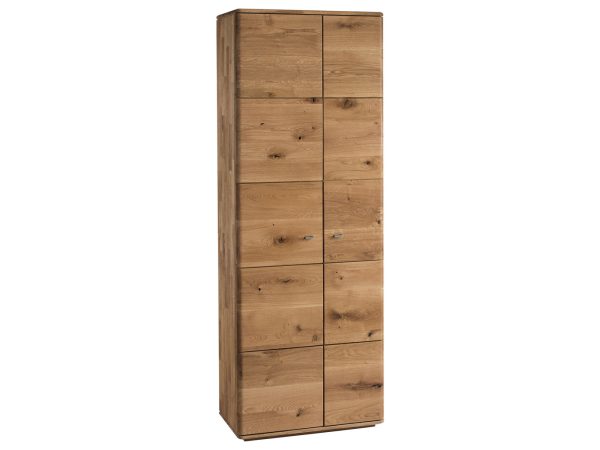 Wysoka komoda z trzema szufladami i drzwiczkami w stylu dębowym