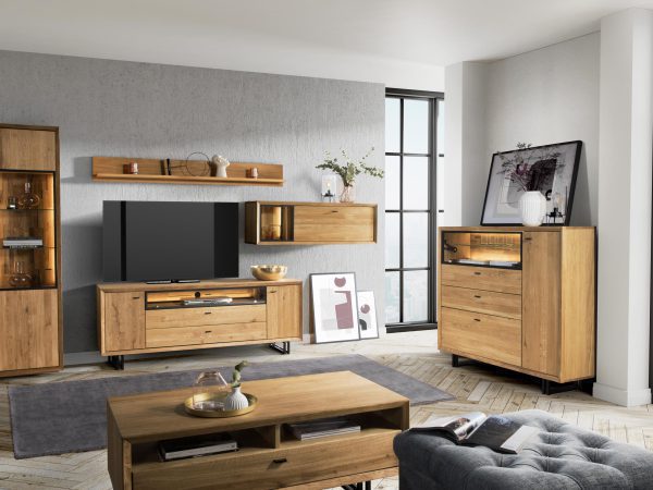 Komplet mebli do salonu w stylu industrialnym z metalowymi detalami