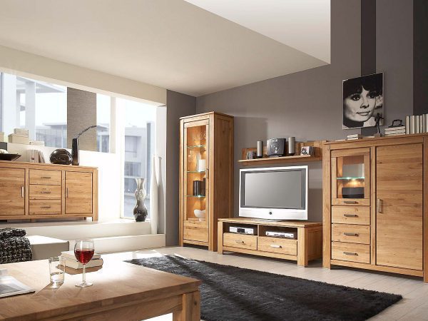 Komplet mebli z podświetlanymi witrynami i szafką RTV