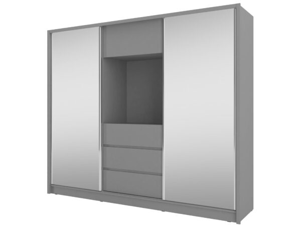 Szafa z dwoma lustrami i gładkimi białymi panelami