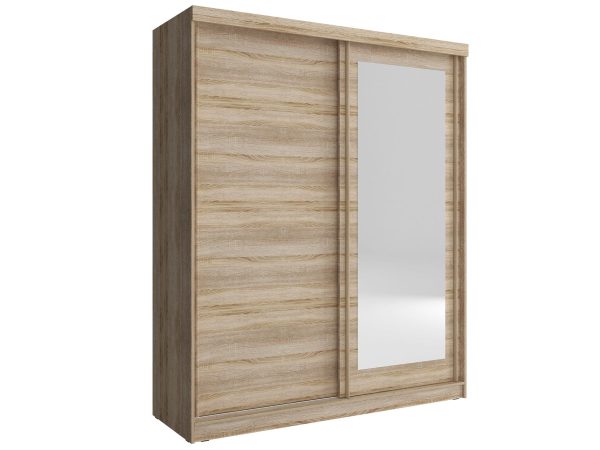 Szafa przesuwną z lustrzanym frontem i wykończeniem dąb sonoma