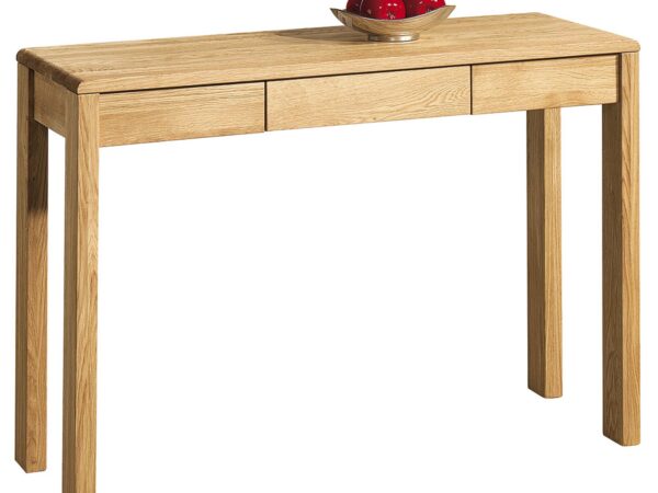 Konsolka dębowa z jedną szufladą i dekoracją z owocem