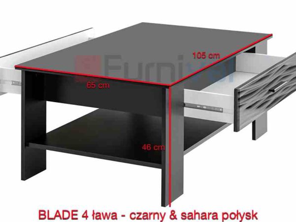 Czarna ława BLADE 4 z fakturą 3D i opisem technicznym