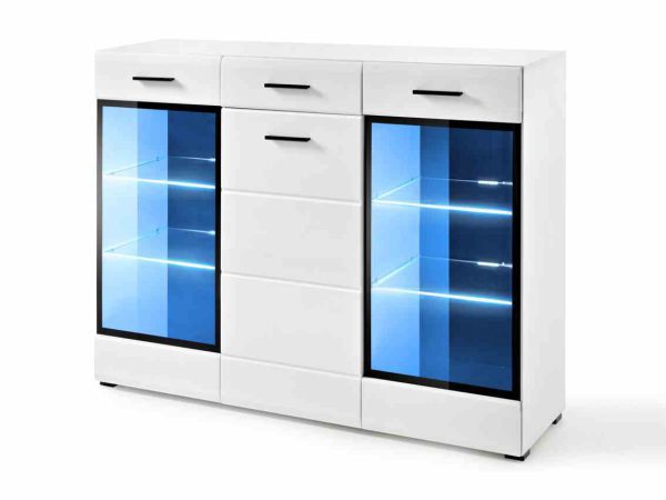 Biała komoda z przeszkleniem LED
