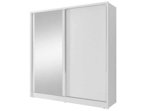 Szafa przesuwna z białym frontem i lustrem w połysku
