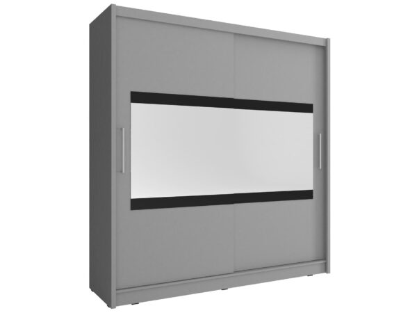 Grafitowa szafa z poziomym lustrem i kontrastowym panelem