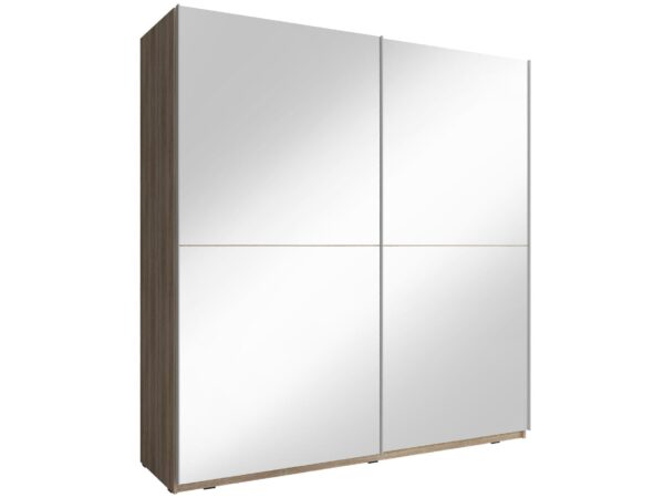 Szafa z frontem w kolorze ciemnego dębu i lustrzanymi panelami