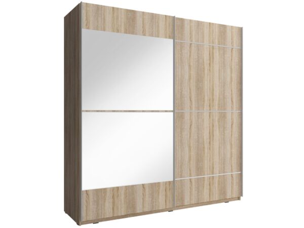 Szafa dąb sonoma z dużym lustrem i poziomymi podziałami