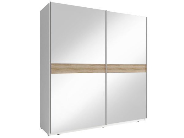 Szafa z dużymi lustrami i poziomym dekorem w kolorze dąb sonoma