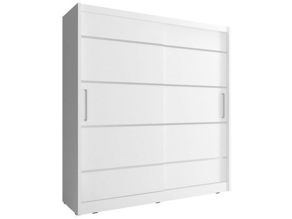 Nowoczesna biała szafa z poziomymi panelami i przesuwnym systemem