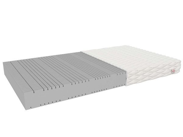 Materac z szarej pianki lateksowej z perforacją wentylacyjną