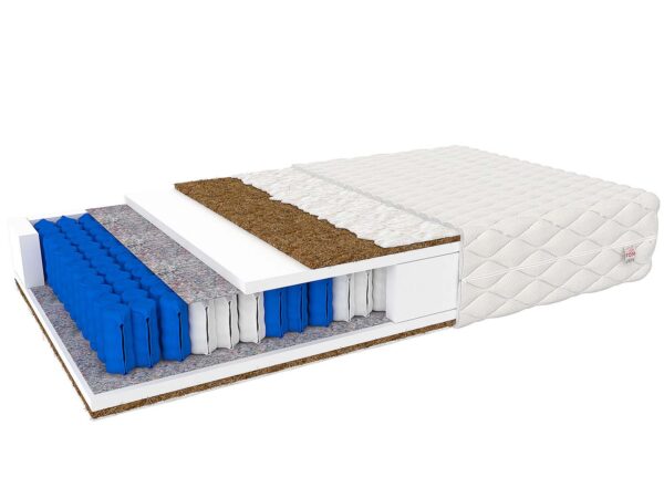 Materac z warstwą lateksową i kieszeniowym niebieskim rdzeniem pocket