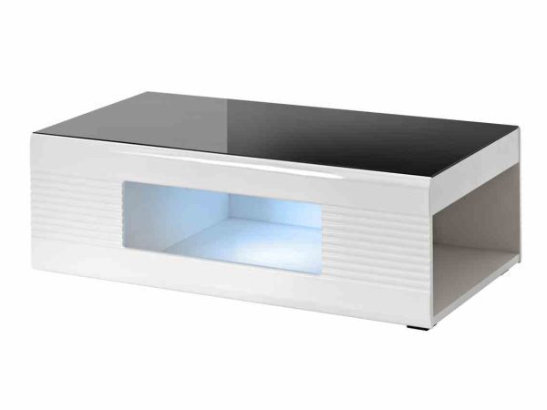 Nowoczesna ława RTV z przeszkloną półką i oświetleniem LED
