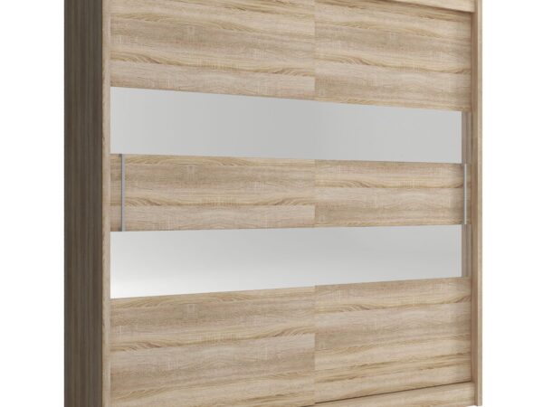 Szafa z dębowym dekorem i lustrzanymi elementami poziomymi