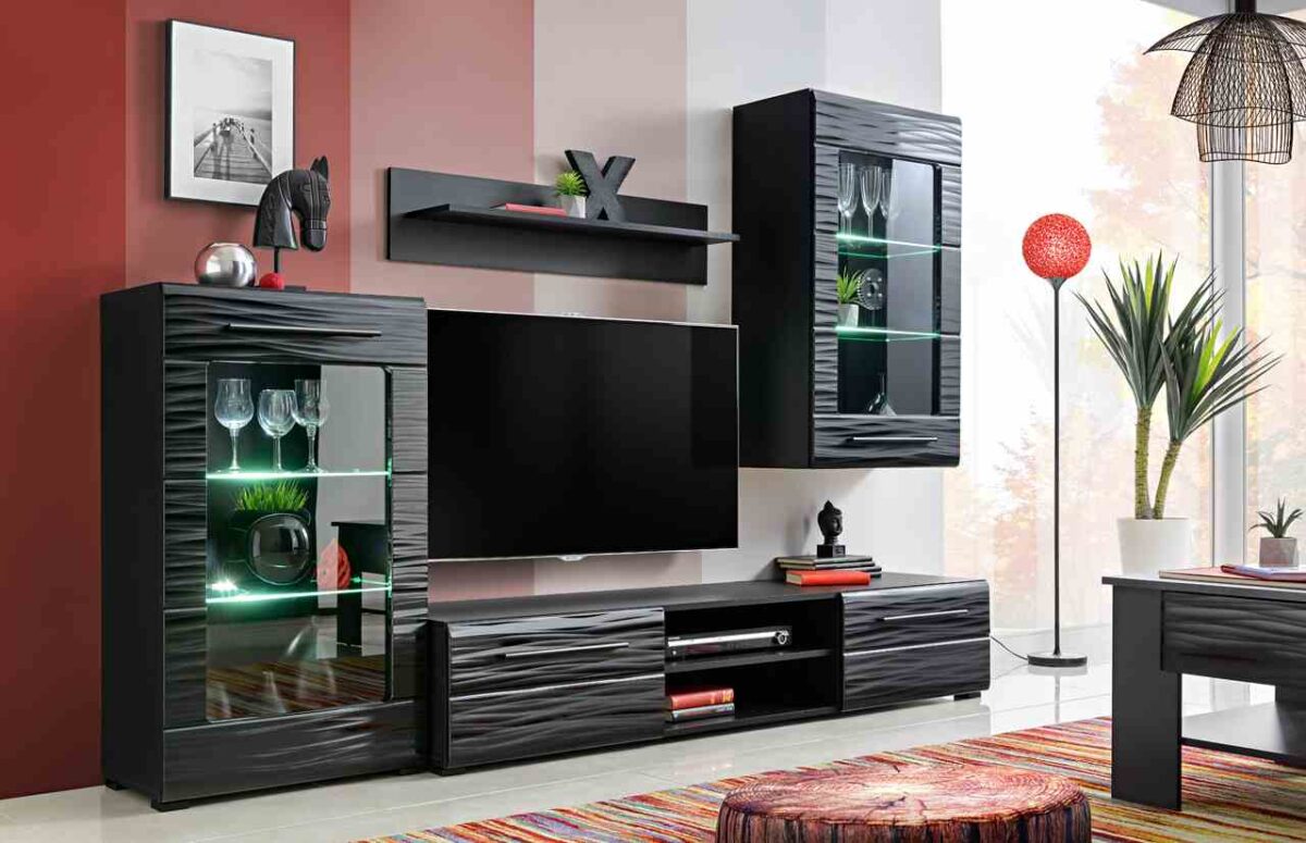 Czarna Meblościanka 240 cm z LED Chloe 1