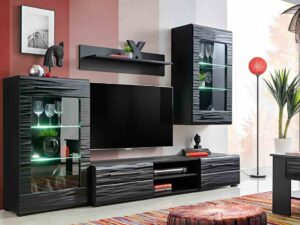 Czarna Meblościanka 240 cm z LED Chloe 1