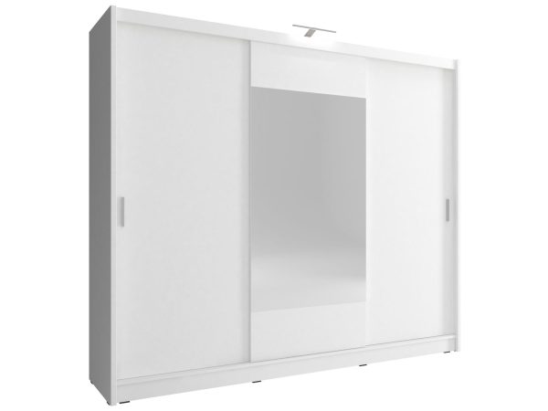 Biała szafa przesuwna z podświetleniem LED i lustrem