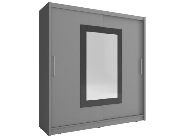 Szafa grafitowa z lustrem w czarnej ramie i bocznymi uchwytami