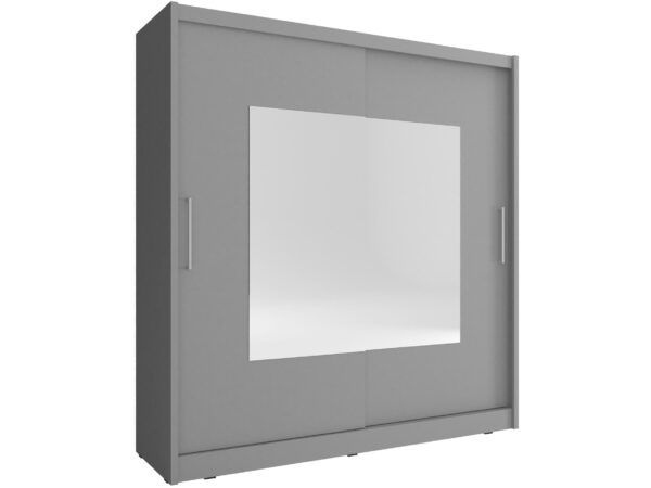 Grafitowa szafa z dużym lustrem i pionowymi uchwytami