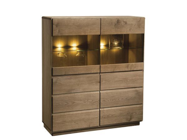 Przeszklona komoda z podświetleniem LED i trzema szufladami