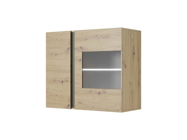 Kwadratowa witryna dąb artisan z poziomym przeszkleniem i czarnym akcentem