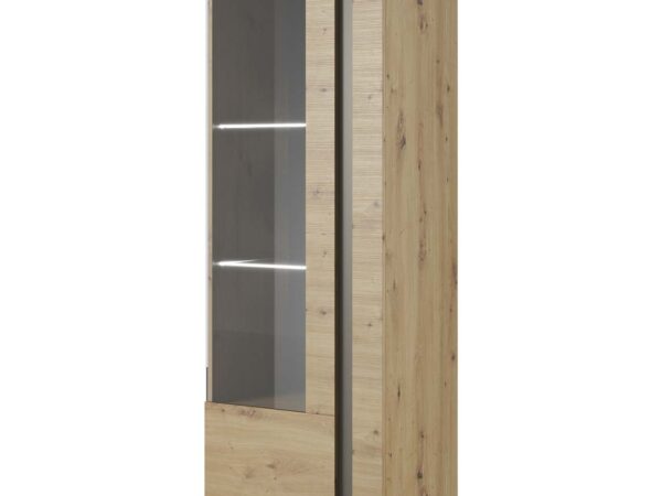 Pionowa witryna w kolorze dąb artisan z przeszklonym frontem