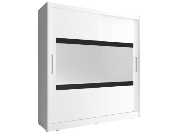 Biała szafa z poziomym lustrem i czarną ramką