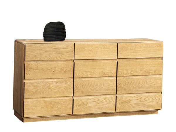 Komoda z dziewięcioma szufladami w stylu minimalistycznym z drewna dębowego