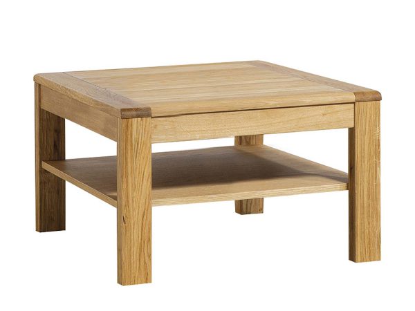 Kwadratowy stół z litego drewna dębowego z dolną półką