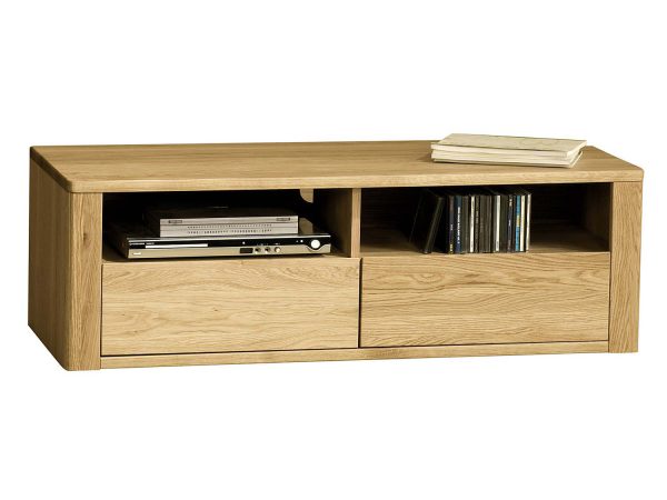 Niska szafka RTV z jasnego drewna z dwiema przestrzeniami