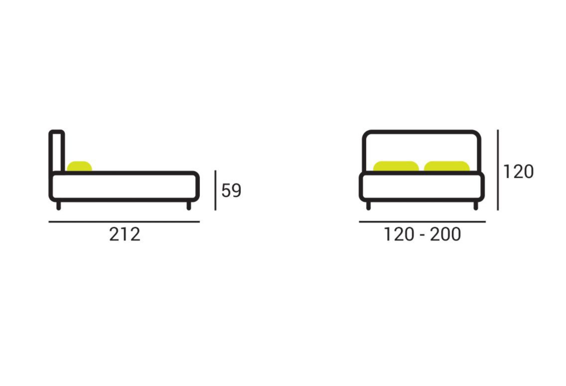 Łóżko z rysunkiem z boku i szerokością regulowaną 120–200 cm