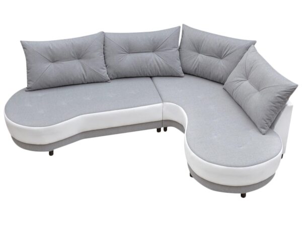 półokrągły z białą podstawą i szarymi poduszkami
